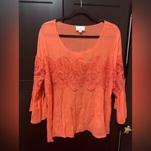 fyve XL Coral Lace Blouse CruiseWear vacation flowy breezy coastal grandma
